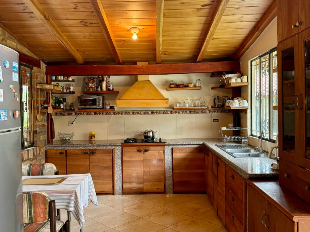 Kitchen with windows overlooking the garden