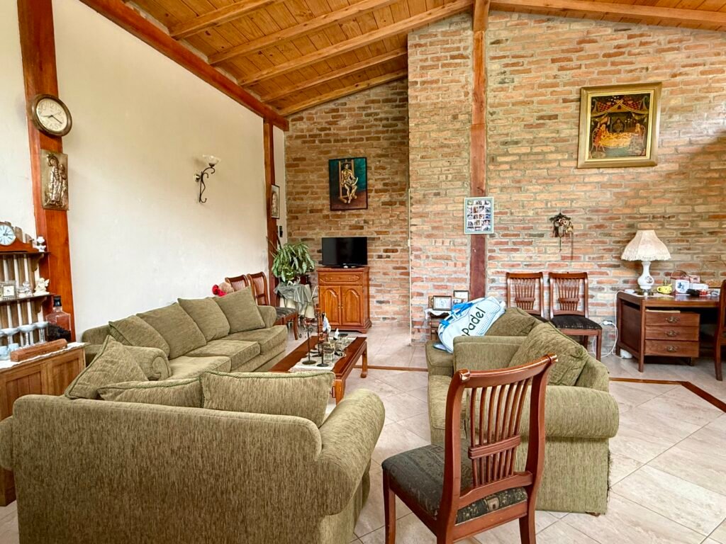Living room with a fireplace and seating area