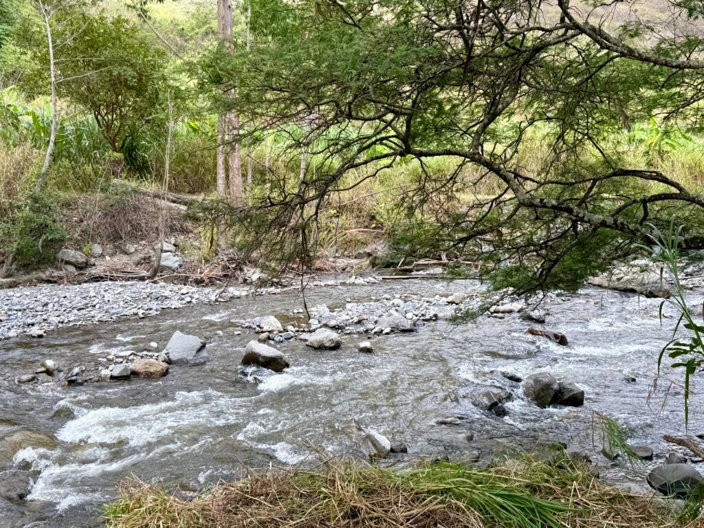 Rocky river along the property boundary
