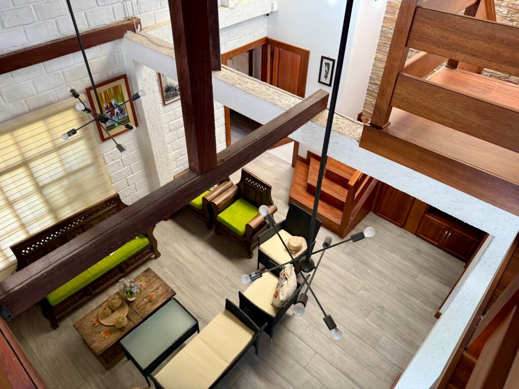 Living area viewed from the loft above