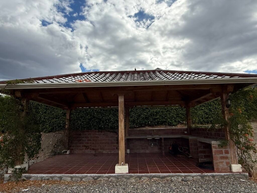 Outdoor patio and valley landscape