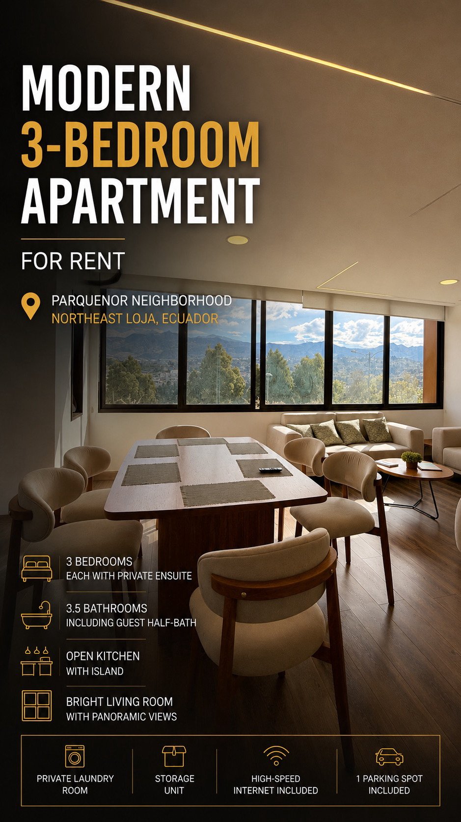 YouTube video cover for the furnished three-bedroom apartment in Parquenor