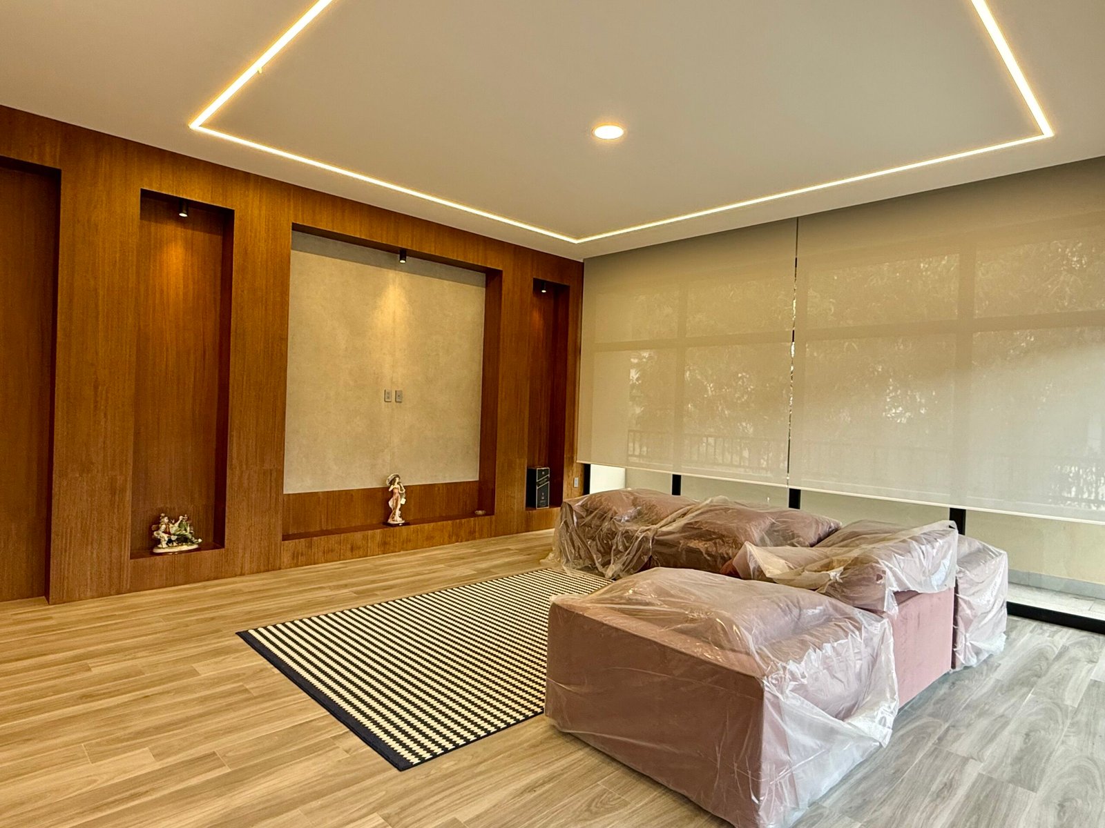 Furnished family room with LED lighting