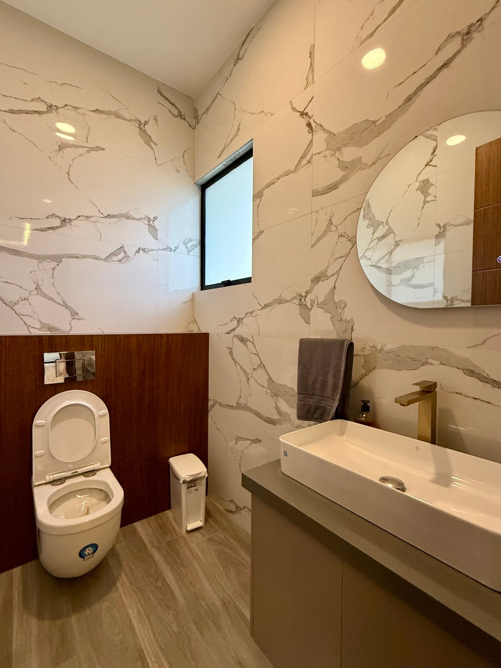Modern bathroom with vanity and shower
