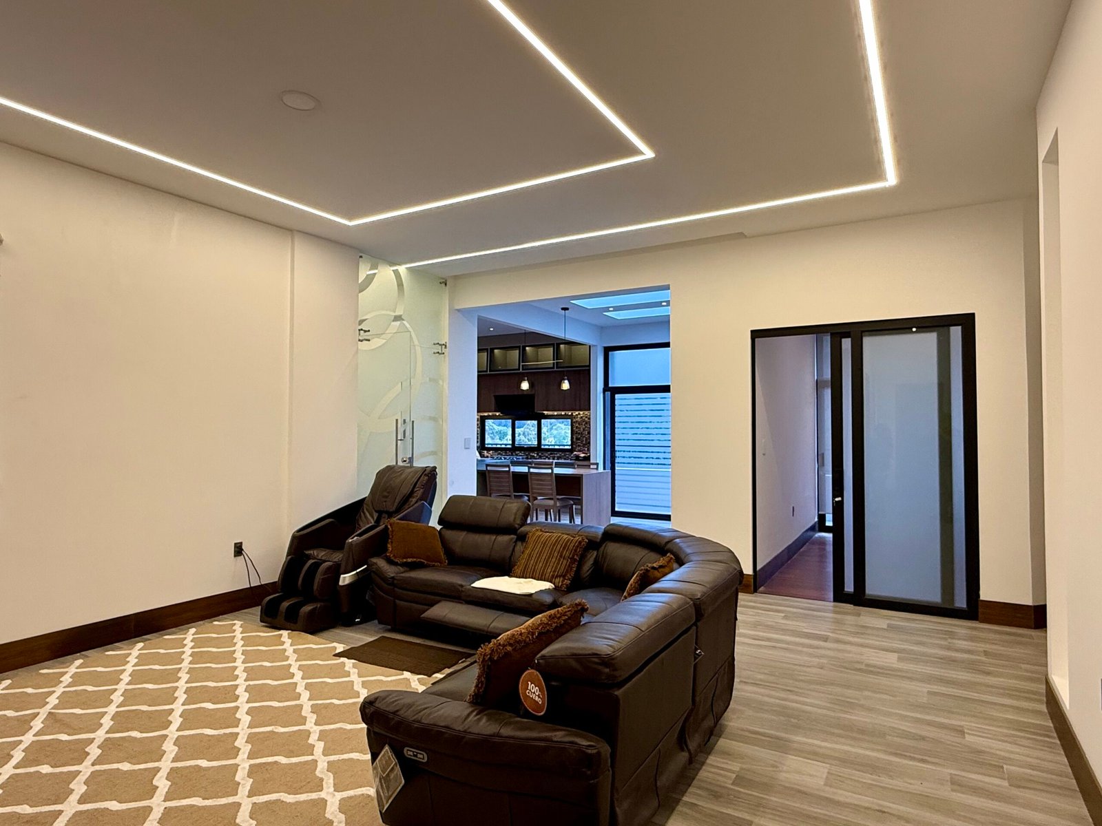 Modern interior corridor with LED ceiling lighting