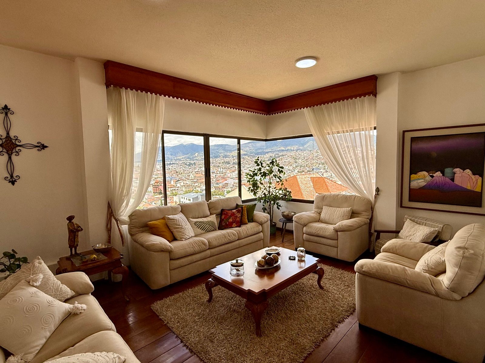 Bright living area with warm wood finishes