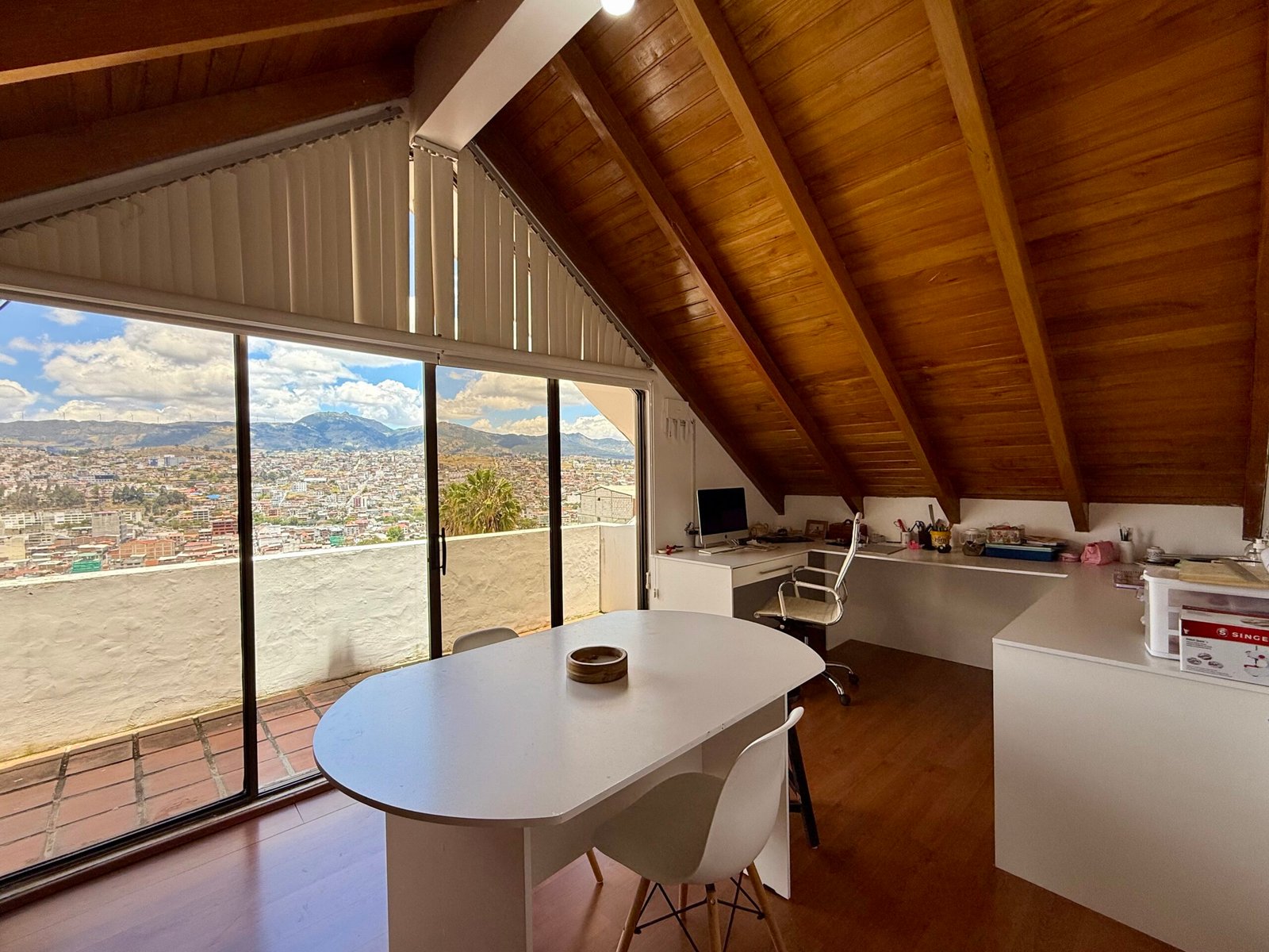 Room with wood ceiling and natural light