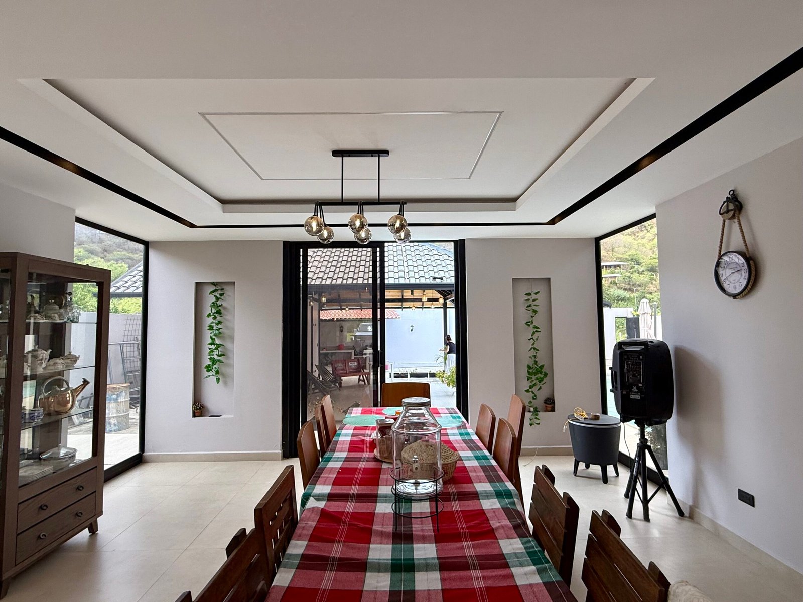 Dining area and open kitchen with garden access